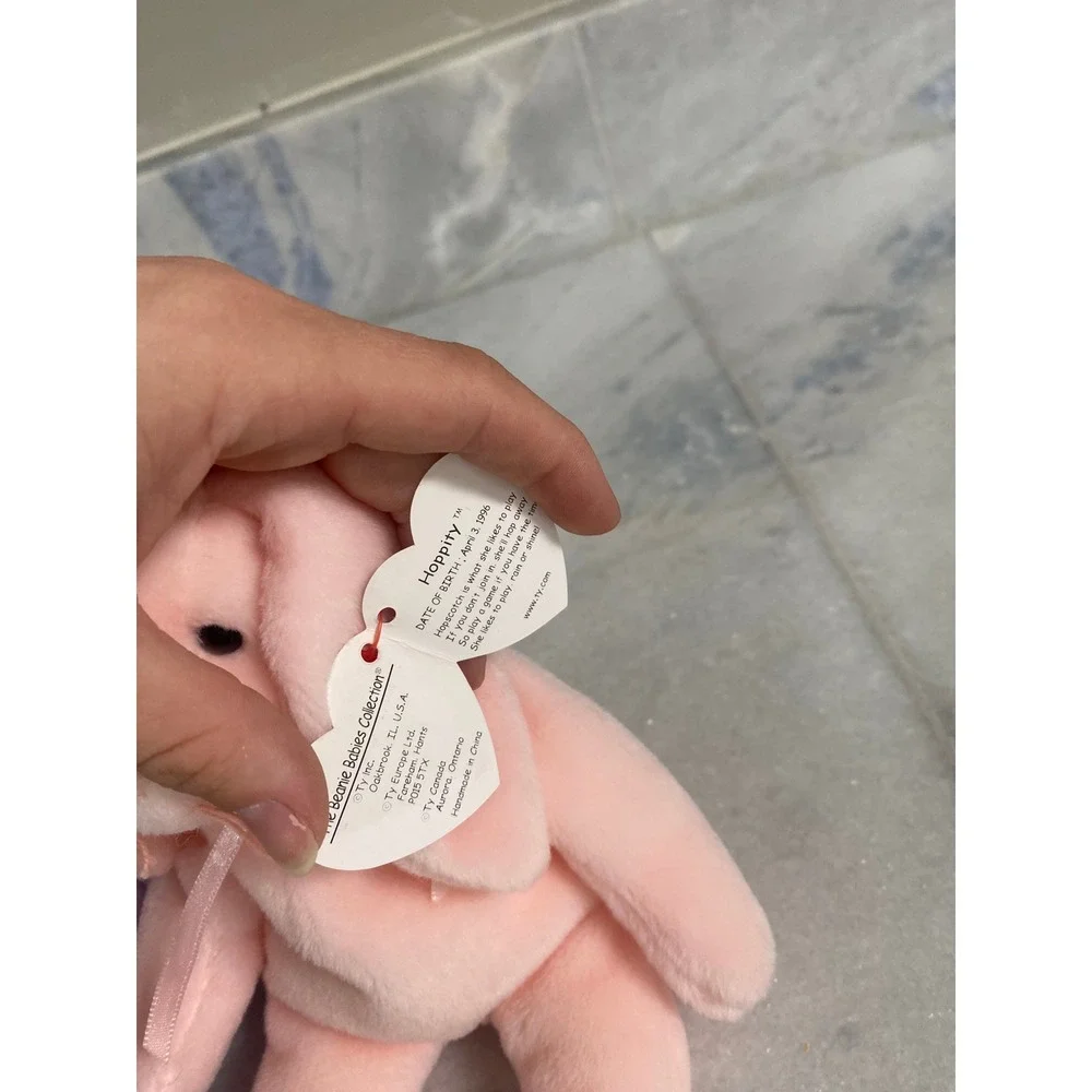Ty‎ Beanie Babies Floppity Hoppity Bunny Rabbit Pair Pink Purple 1996 Tagged
